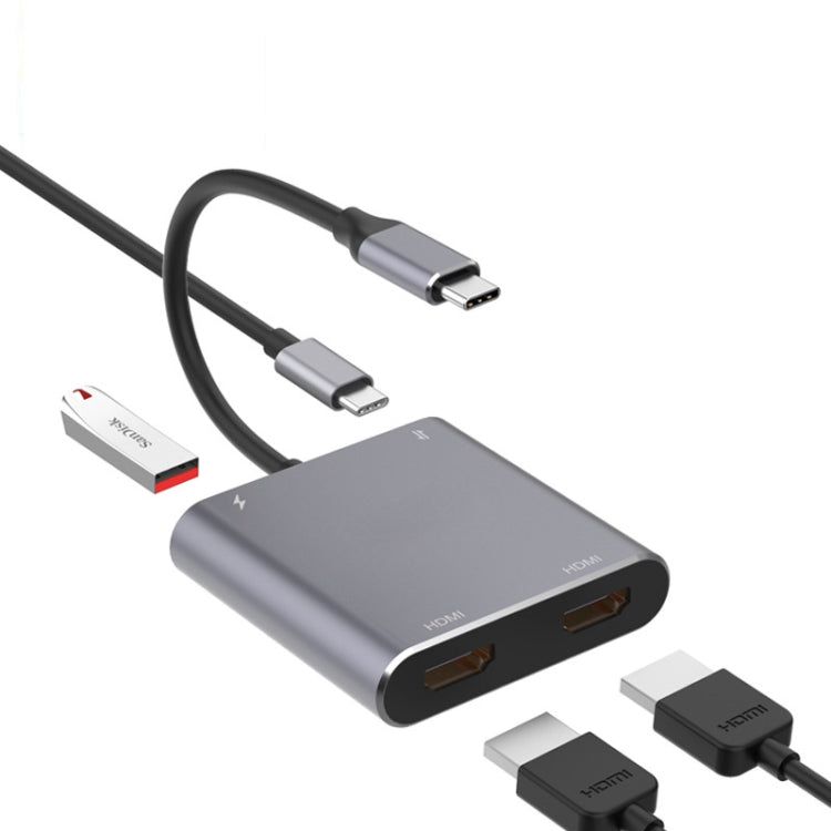 BowLift | 4 in 1 Type-C to Dual HDMI + USB + Type-C HUB Adapter