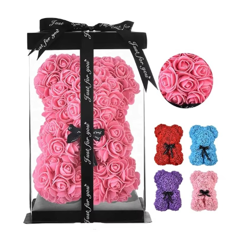 BowLift | 9.8in Artificial Rose Teddy Bear Gift with Display Box - Romantic Anniversary or Valentine's Day Decor