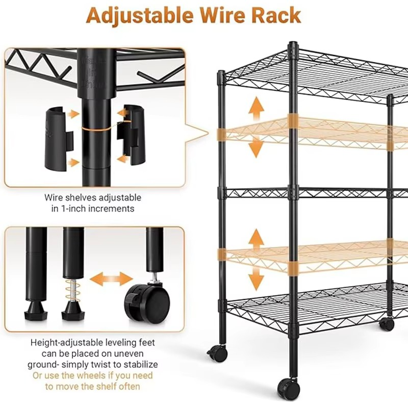 BowLift | Heavy Duty 3-Shelf Steel Storage Rack with Locking Wheels, Adjustable Height, 750 lb Capacity