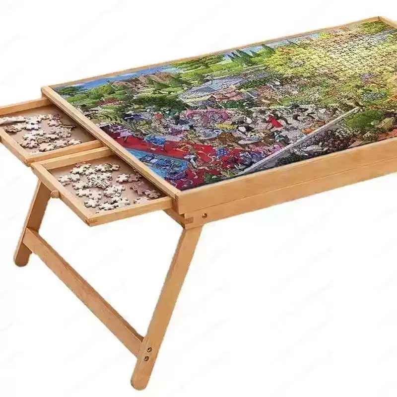 BowLift | Folding Wooden Puzzle Table with 4 Storage Drawers for Up to 1500 Pieces