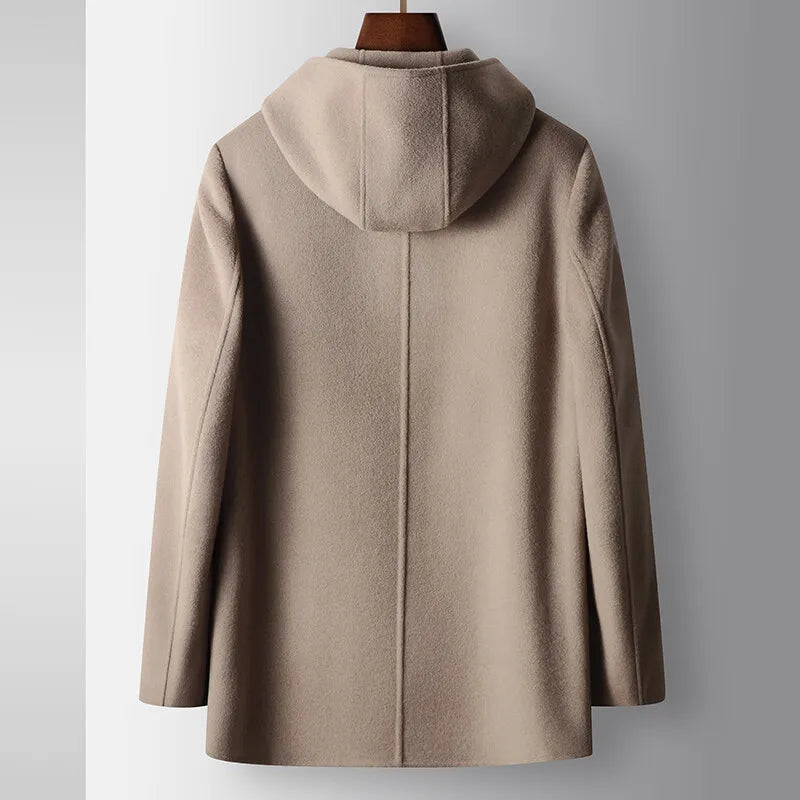 Hooded Wool Coat in Mid-Length with Concealed Zip