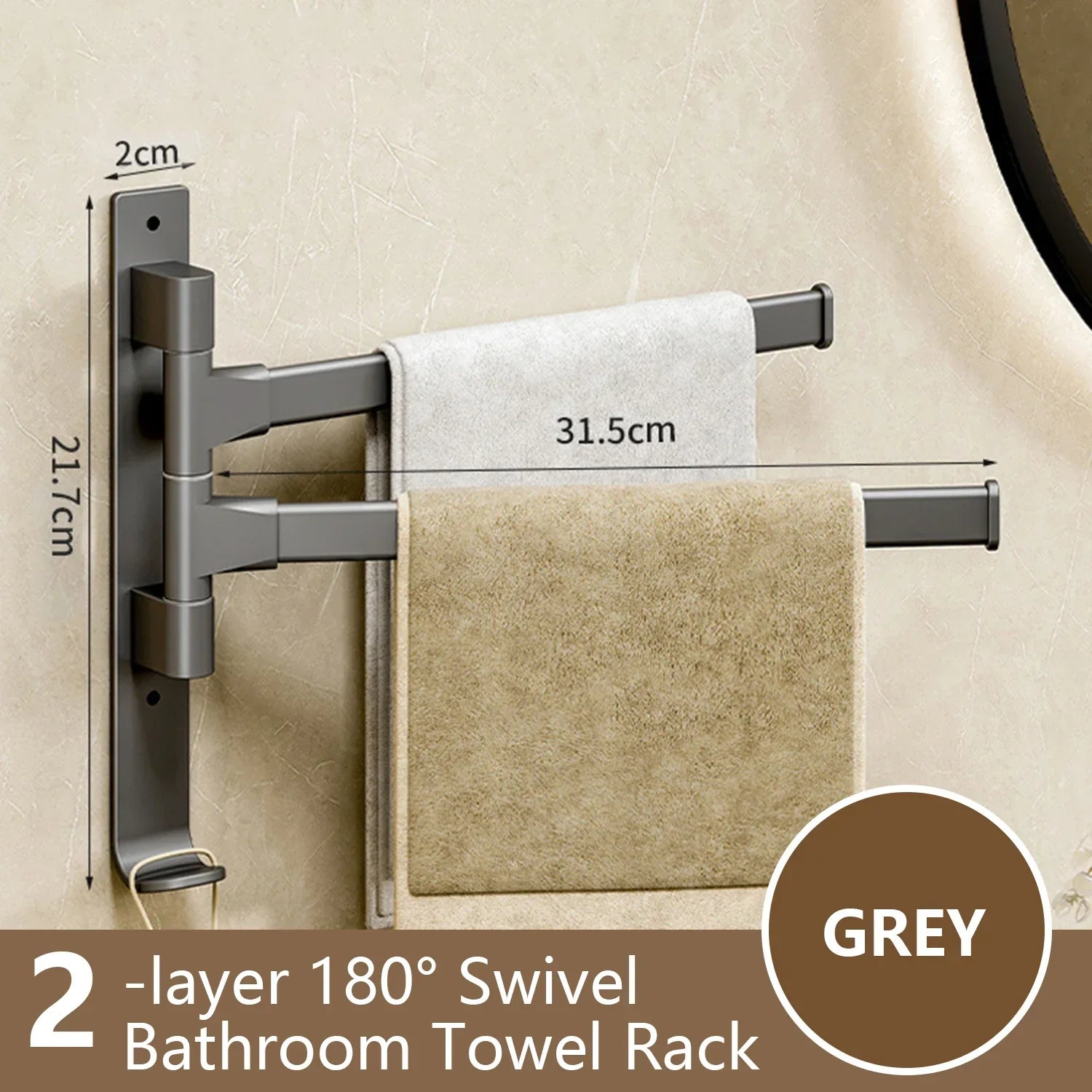 BowLift | Bathroom Towel Holder Rotatable Towel Rack Space Aluminum 1/2/3/4/5-Bar Towel Holder Kitchen Shelf Kitchen Hanging Shelf Wall Mounted