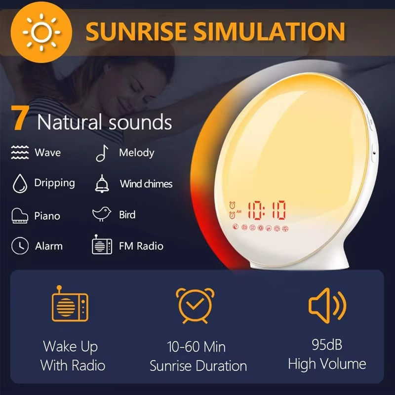 BowLift | Sunrise Simulation Wake-Up Alarm Clock with Night Light & FM Radio