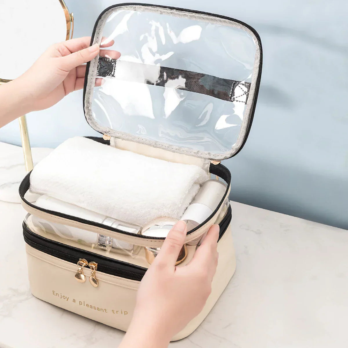 BowLift | Cosmavera Cosmetic Bag | 2-in-1 Design | Transparent & Waterproof | For Travel & Everyday