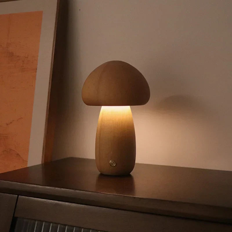 BowLift | Touch Switch Wooden Mushroom LED Night Lamp