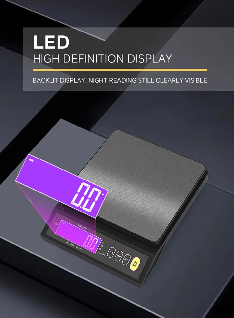 BowLift | 5 kg/0.1 g and 10 kg/1 g digital electronic kitchen scale, LCD display, fully waterproof stainless steel weighing tool for baking