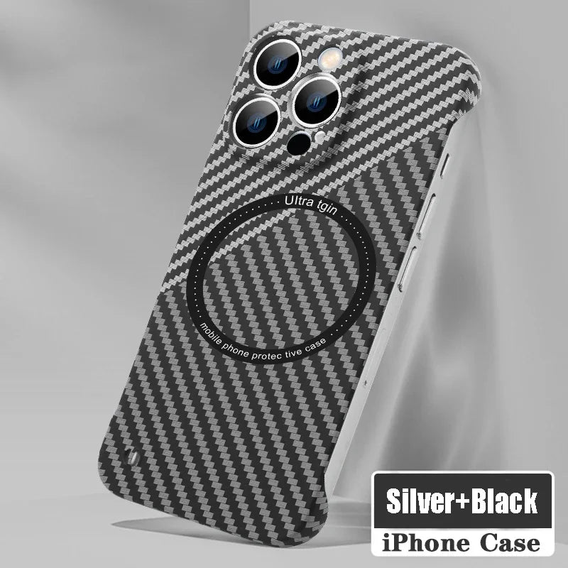 BowLift | Ultra thin carbon fiber magnetic case for iPhone 16 15 ProMax 14 Plus 13 12 11 Pro Max Magsafe wireless charging borderless cover