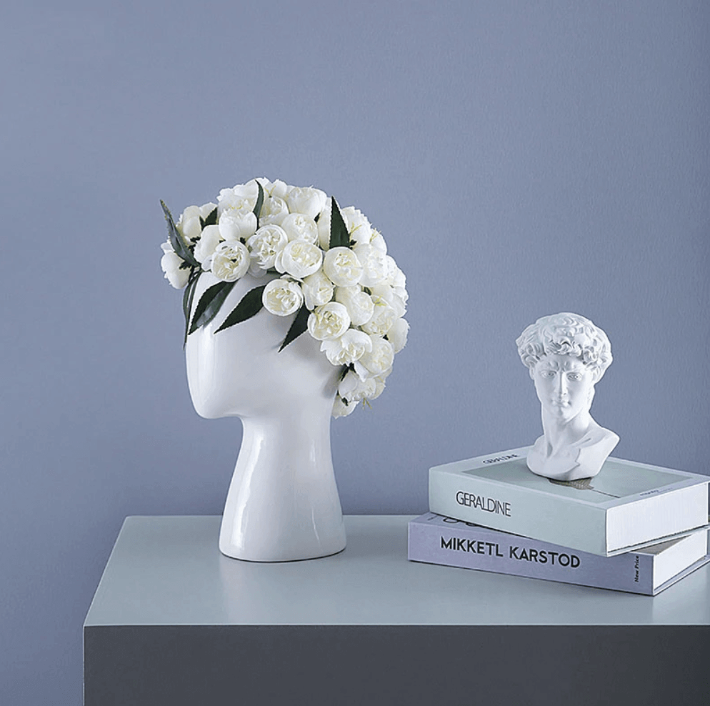 BowLift | Creative Human Head White Black Decorative Ceramic Vase