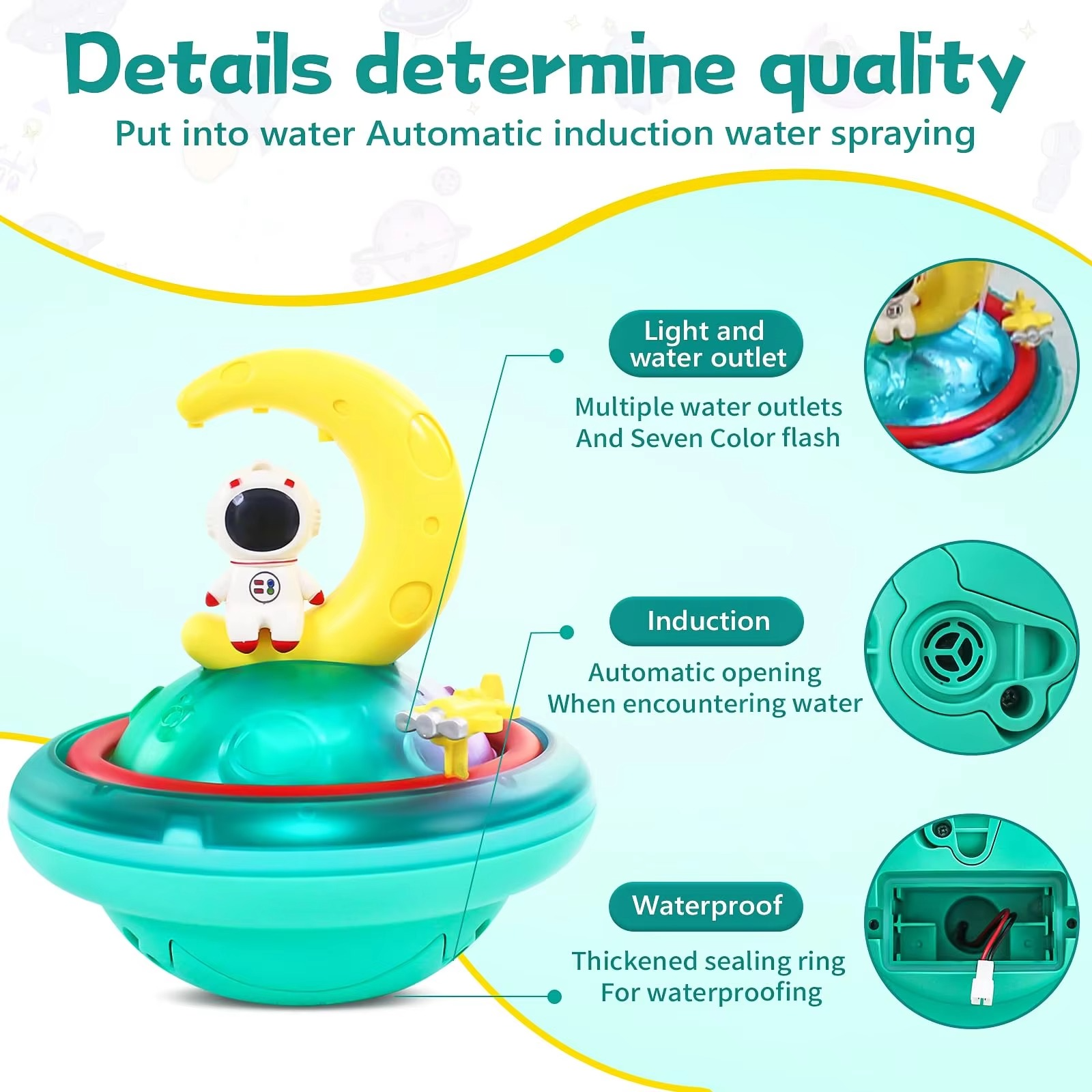 BowLift | Interactive Astronaut Bath Toy with Automatic Water Spray, Lights, and Music