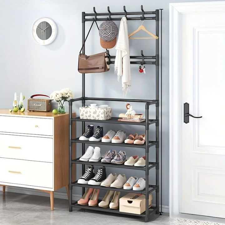 BowLift | Coat Rack with Shoe Storage Shelf Multi-Layer Steel Frame – EntryMate