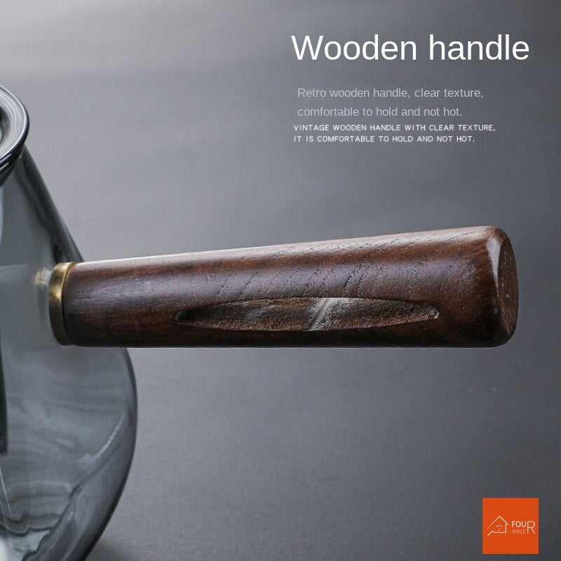 BowLift | Japanese Glass Teapot with Wooden Handle, Boiling Teapot, Electric Ceramic Stove, Tea Maker, High-Quality Tea Set, Heat-Resistant Teapot, 700 ml