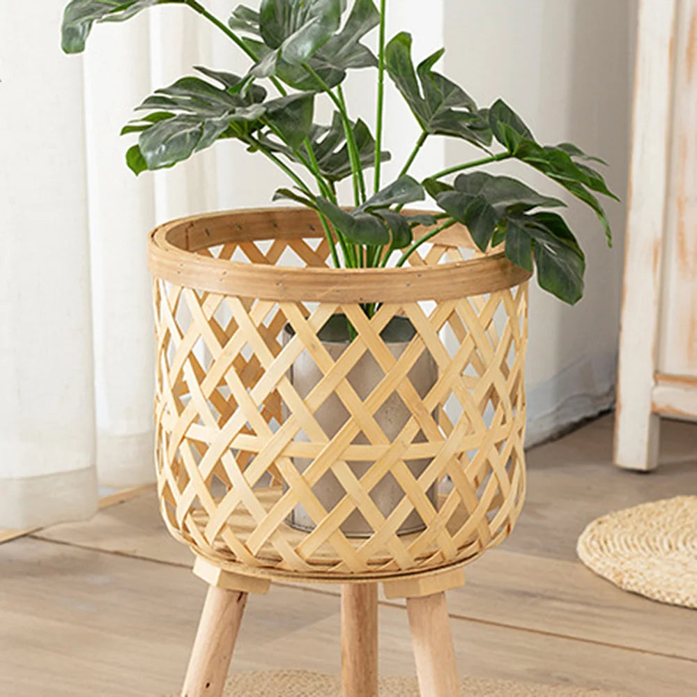 BowLift | Handcrafted Bamboo Woven Flower Pot with Stand Plant Flower Display Storage Stand DIY Storage Children's Plant Pots Home Decor