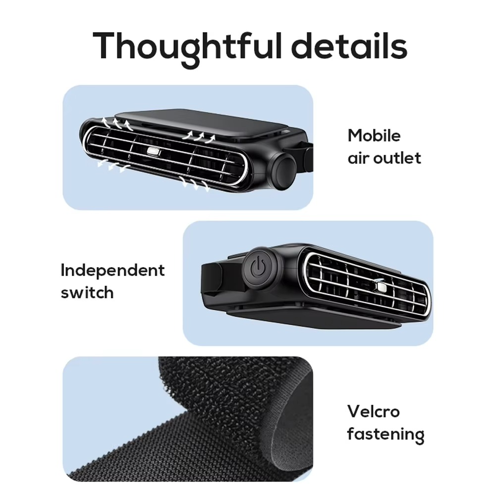 BowLift | Car Headrest Cooling Fan 3 Speed Adjustable Electric Car Seat Fan 5V/2A Car Rear Backrest Fan Car Interior Accessories