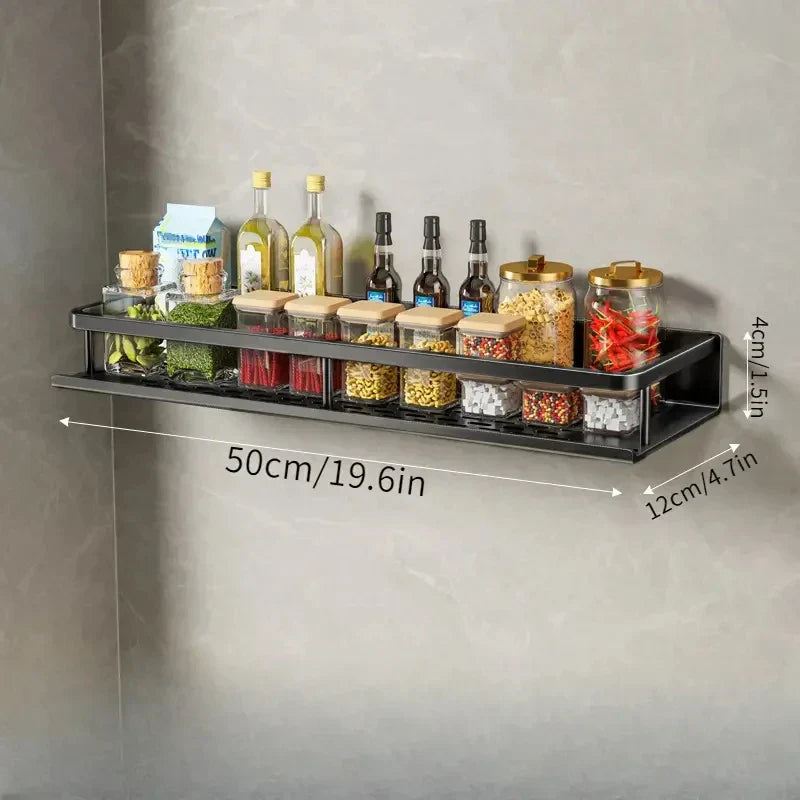 BowLift | Black Wall-Mounted Kitchen Rack – Spice Shelf with Utensil Hook Bar