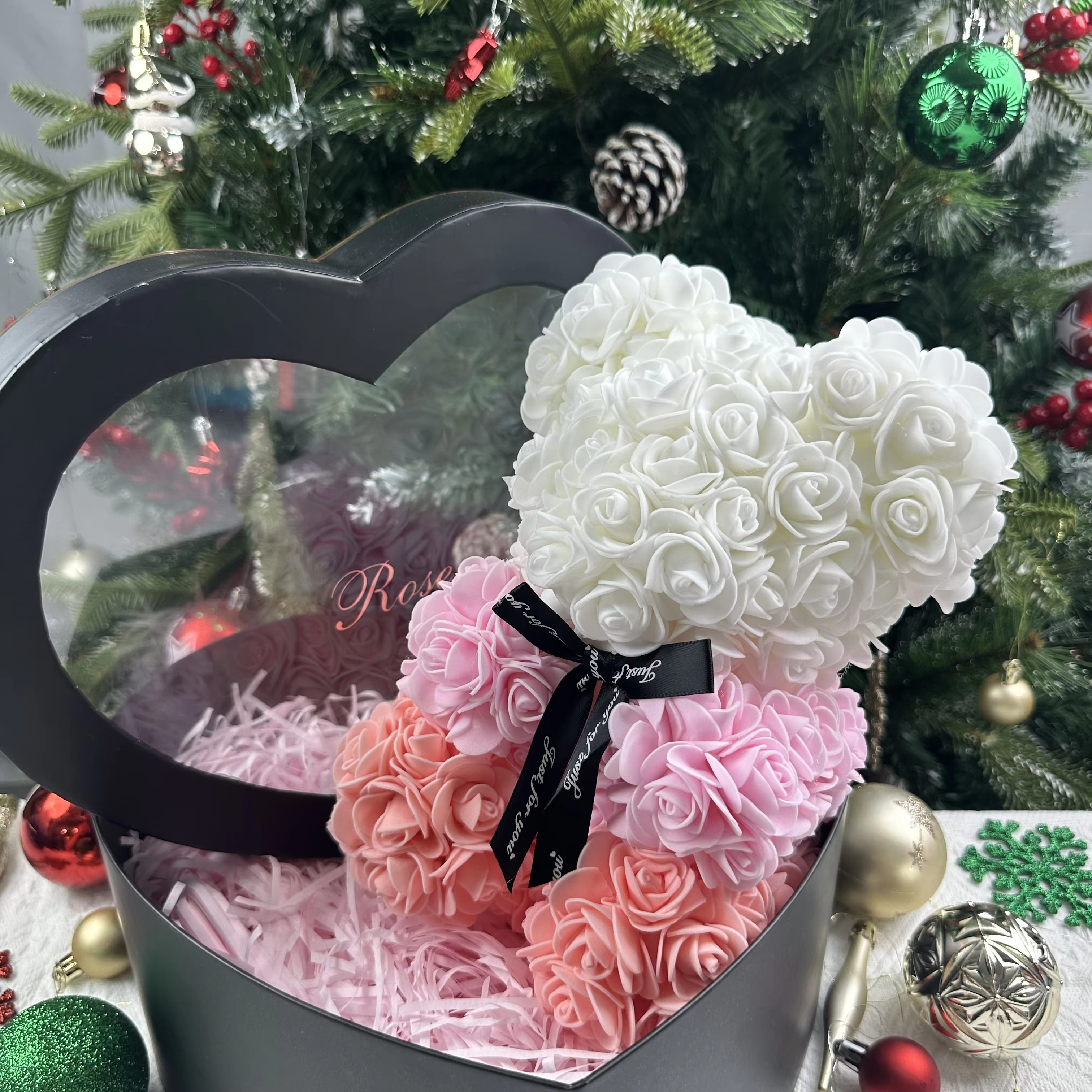 BowLift | 9.8in Artificial Rose Teddy Bear Gift with Display Box - Romantic Anniversary or Valentine's Day Decor