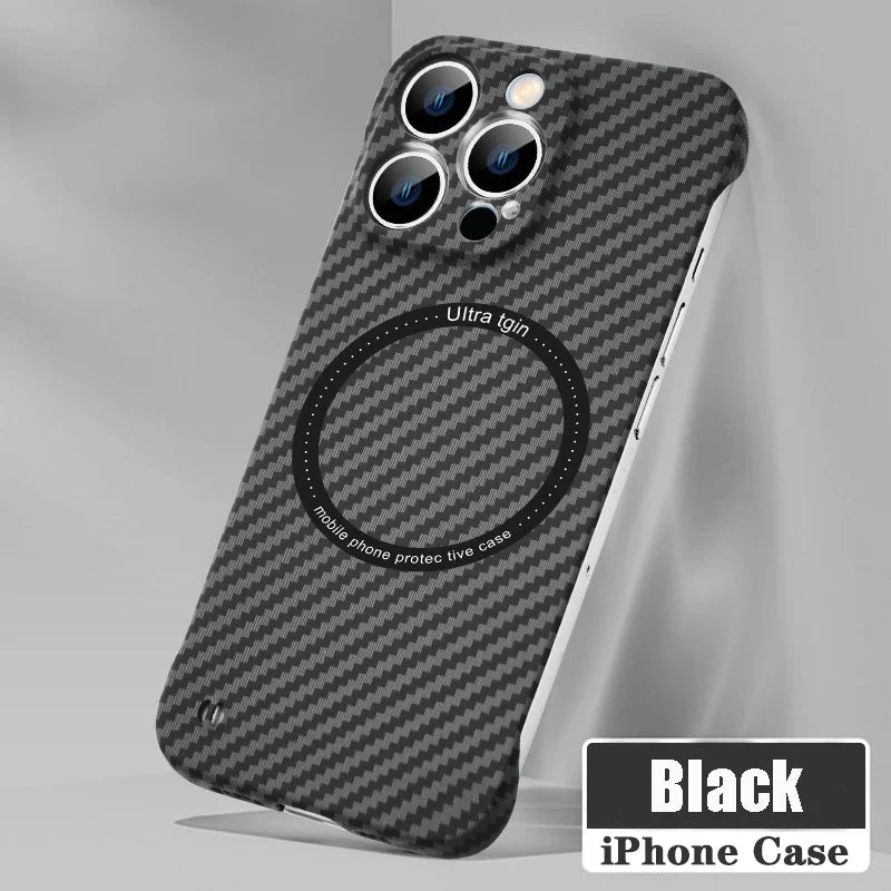 BowLift | Ultra thin carbon fiber magnetic case for iPhone 16 15 ProMax 14 Plus 13 12 11 Pro Max Magsafe wireless charging borderless cover
