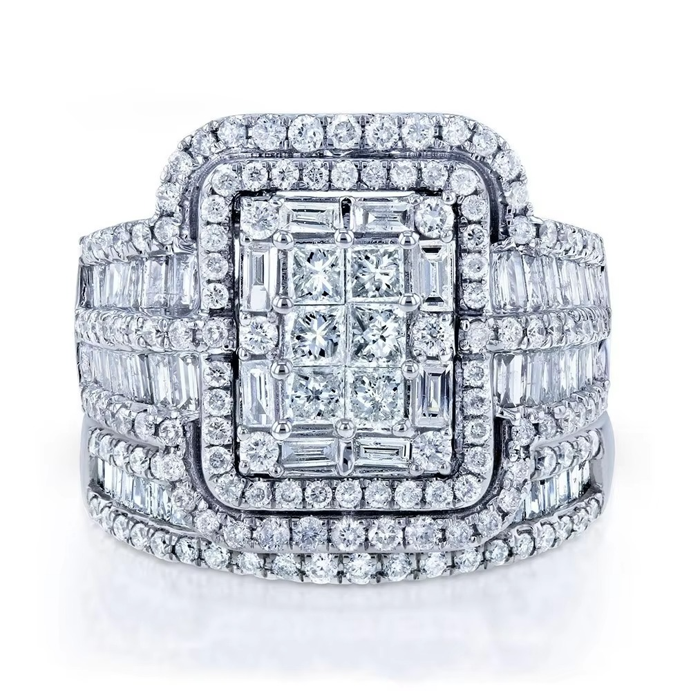 BowLift | Elegant Silver-Toned White Crystal Bridal Ring Set for Women