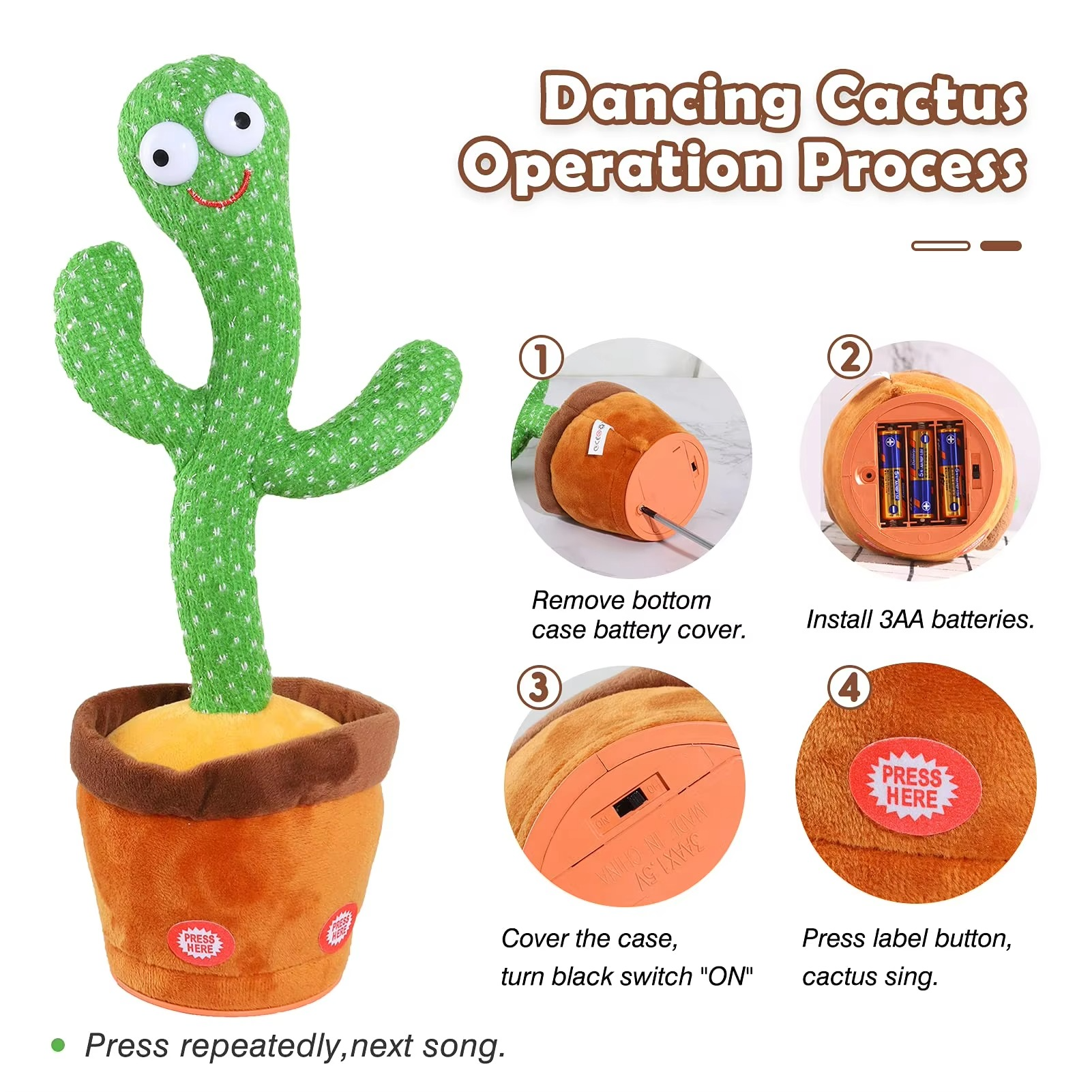 BowLift | Interactive Sing & Dance Cactus Plush Toy with 120 Songs