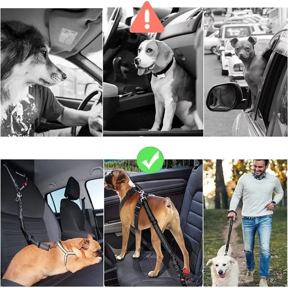BowLift | Adjustable Reflective 2-in-1 Dog Car Seatbelt Tether with Headrest Restraint