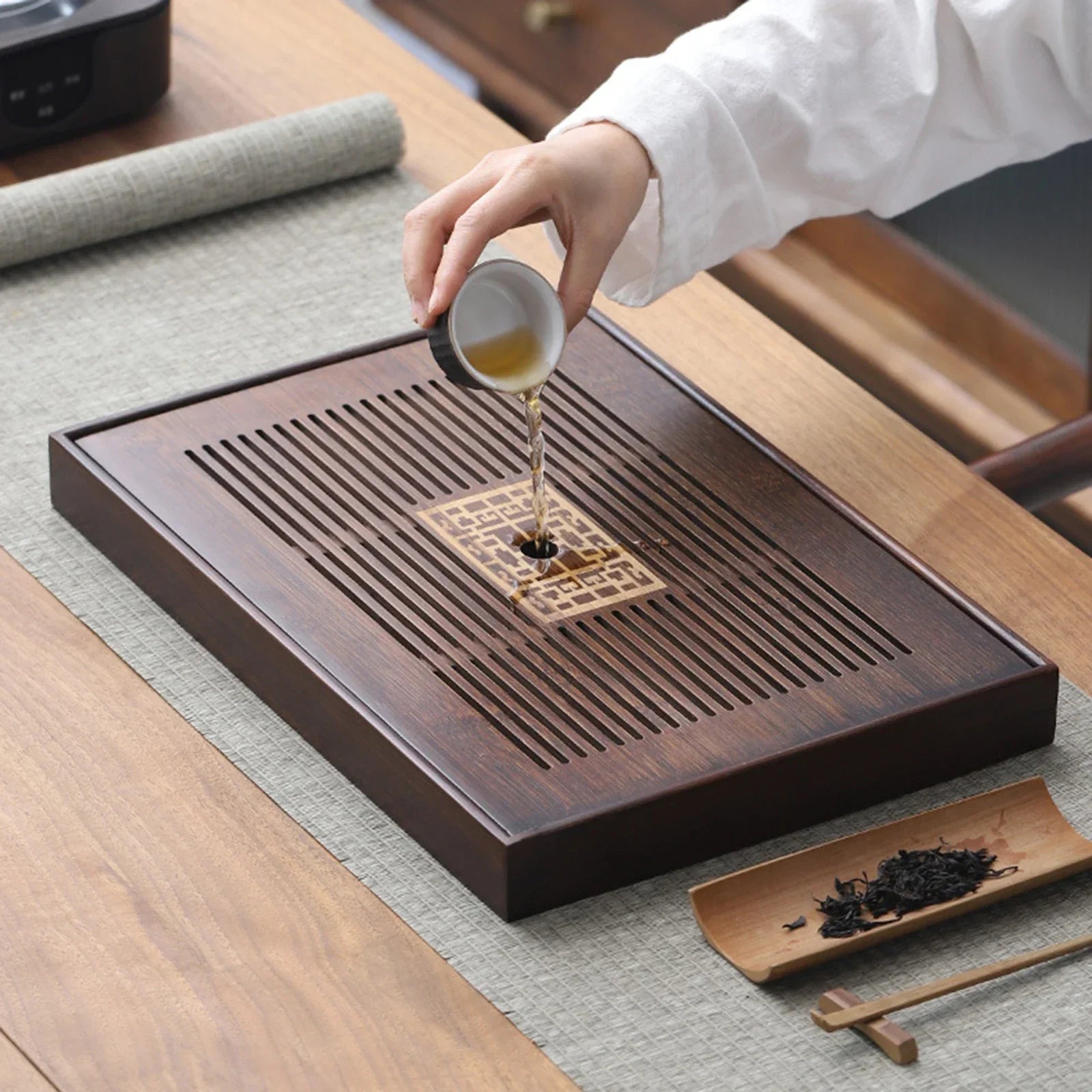 BowLift | Chinese Tea Tray with Water Storage Box Durable Simple Drainage Type Plate Tea Serving Tray for Teahouse Home Household Office