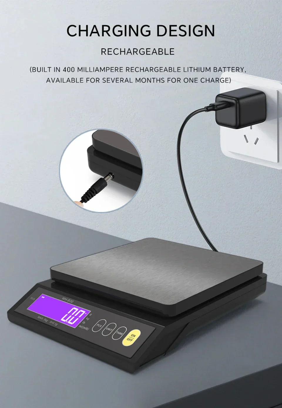 BowLift | 5 kg/0.1 g and 10 kg/1 g digital electronic kitchen scale, LCD display, fully waterproof stainless steel weighing tool for baking