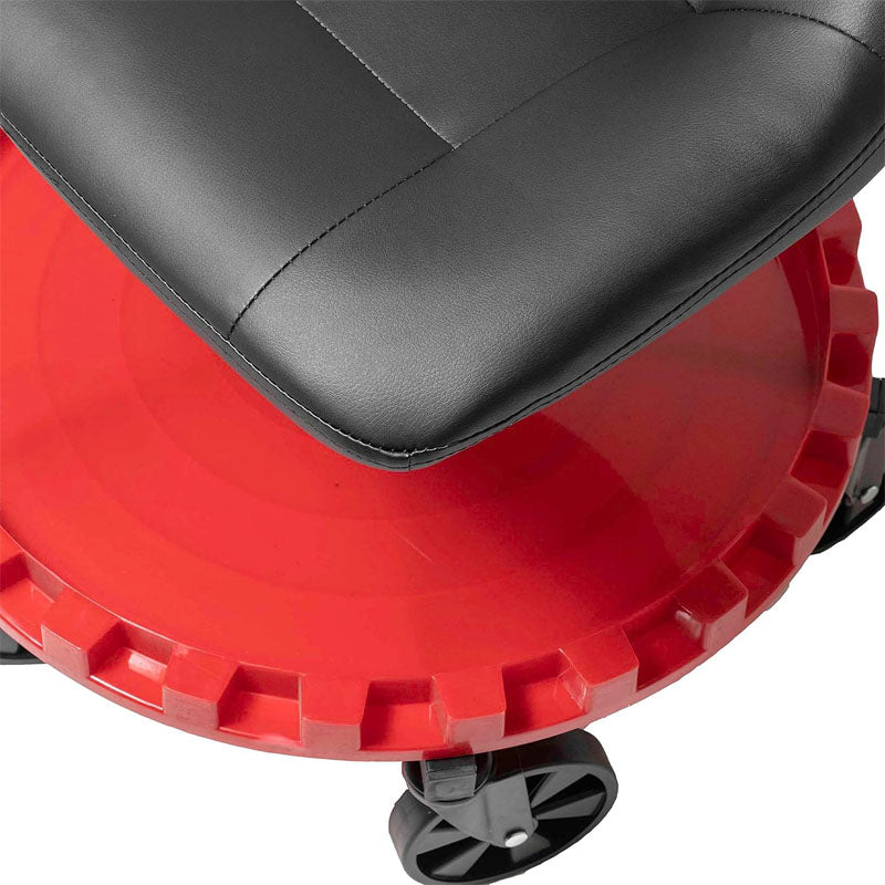 BowLift | Rolling Shop Stool for Garage with Wheels and Tool Tray 400 LBS Capacity All-Terrain 5" Casters Black Red