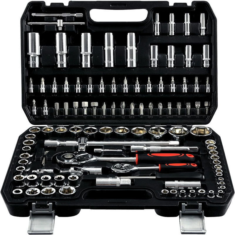BowLift | 108-Piece Socket Wrench Set 1/4" & 1/2" Drive with Long Extension Bars Combination Wrench Hex Wrenches Accessories Storage Case