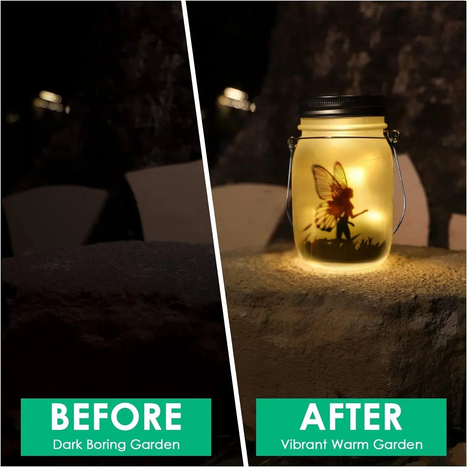 BowLift | Glass Fairy Lamp - Solar Mason Jar Lantern, IP65 Waterproof Outdoor Hanging Light
