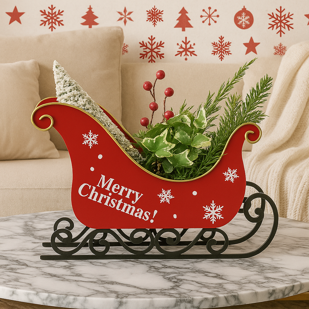 BowLift | Christmas Sleigh-Centerpiece Aurora – Festive Table Decoration with Star Light