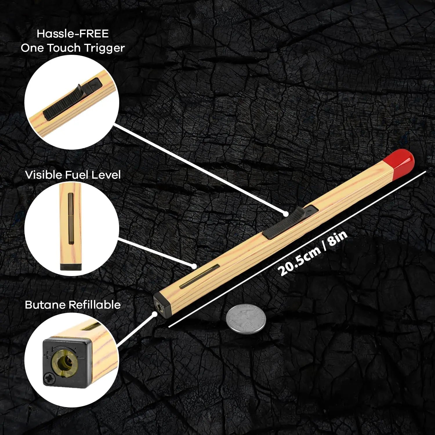 BowLift | Stylish Refillable Butane Lighter in Matchstick Design
