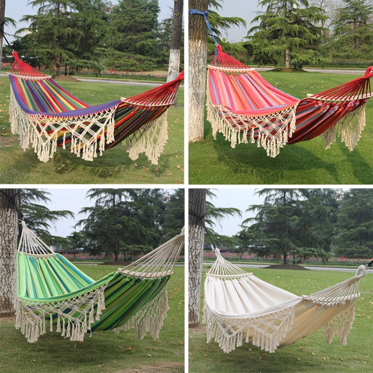 BowLift | 200x150cm Double Outdoor Camping Tassel Canvas Hammock with Rod (Pink Stripes)