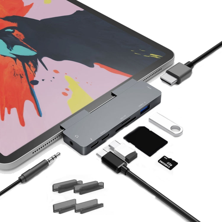 BowLift | For iPad Pro 7-in-1 HDMI 4K + 3.5 mm Audio + SD/TF + 1 USB 3.0 + USB-C/Type-C + PD USB-C Docking Station