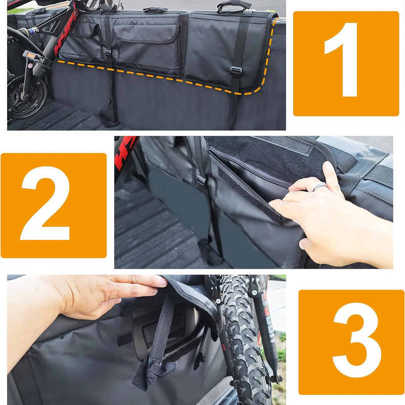BowLift | Tailgate Pad For Mountain Bikes Pickup Truck Tailgate Protection Pad With 2 Tool Pockets 52'' Wide For 5 Bikes
