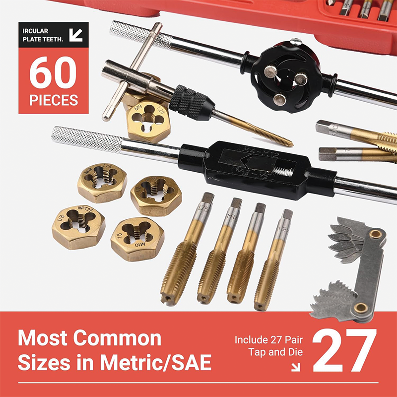 BowLift | Tap and Die Set, 60 PC Include Metric Size M3 to M12, Coarse and Fine Threads, with Storage Case