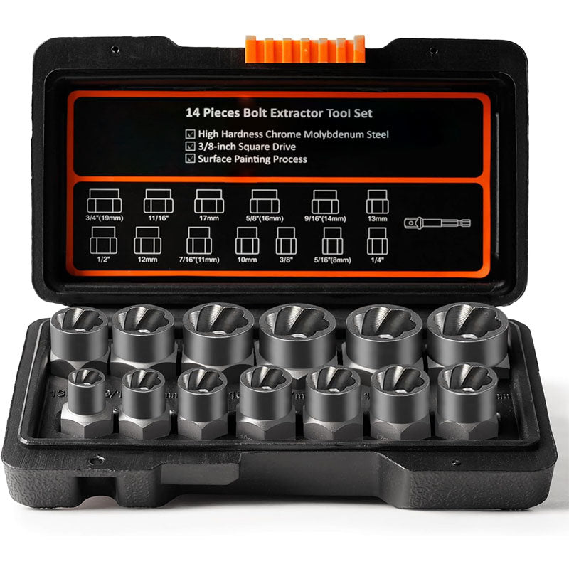BowLift | Tap Extractors 13Pcs Bolt Extractor Kit with 3/8 Inch Adapter for Rusted Rounded Damaged Nuts Screws