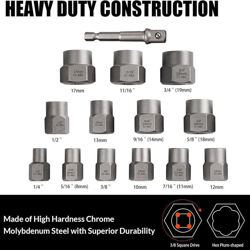 BowLift | Tap Extractors 13Pcs Bolt Extractor Kit with 3/8 Inch Adapter for Rusted Rounded Damaged Nuts Screws