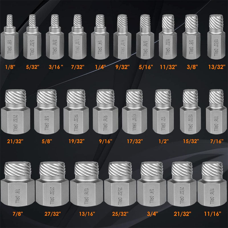 BowLift | Tap Extractors 25Pcs Screw Extractor Set Hex Head Multi-Spline Extractor Kit for Stripped Broken Rounded Bolts Screws Studs