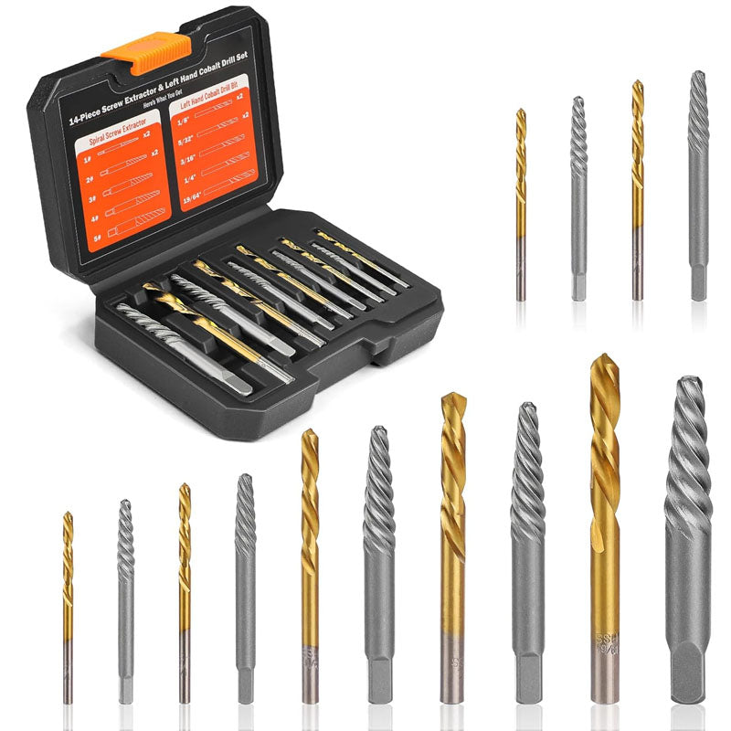 BowLift | Tap Extractors 14PCS Screw Extractor Set Removing Stripped Screws Broken Bolts for Removing Damaged Bolts Screws and Nuts