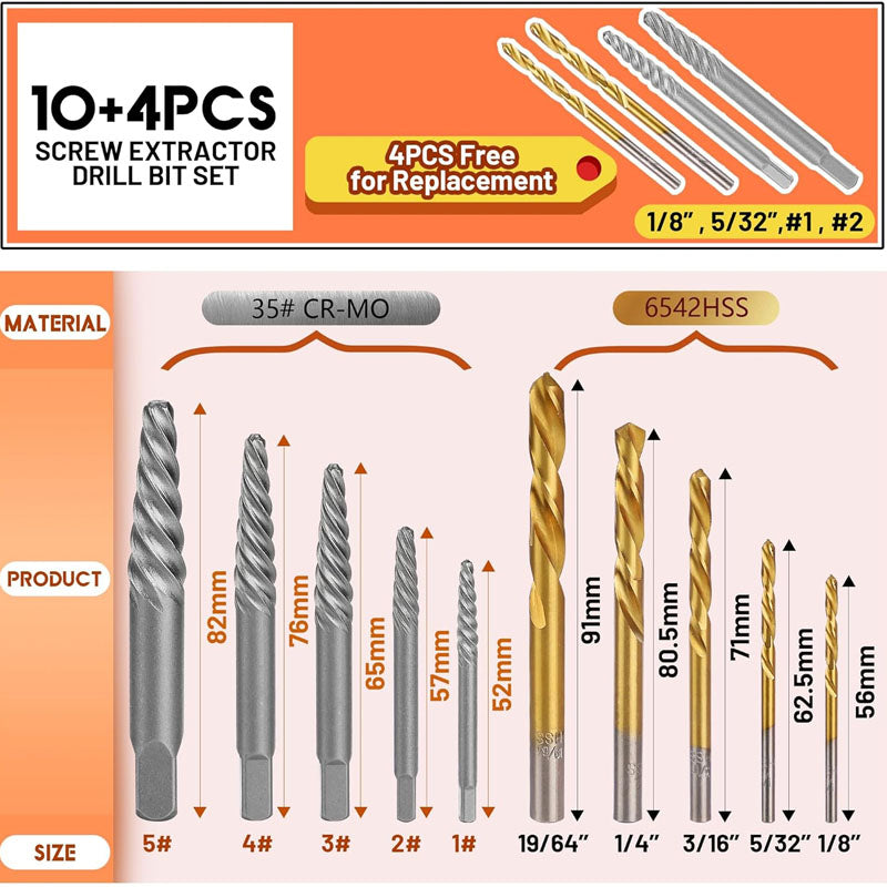 BowLift | Tap Extractors 14PCS Screw Extractor Set Removing Stripped Screws Broken Bolts for Removing Damaged Bolts Screws and Nuts