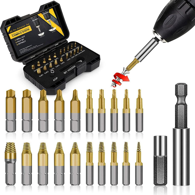 BowLift | Tap Extractors 22Pcs Titanium Damaged Screw Extractor Set for Easy Removal of Rusty & Broken Hardware High Speed Steel Superb Gift