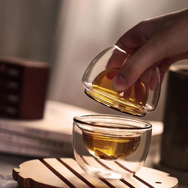 BowLift | Tea Cup, Double-Layer Glass Small Tea Cup, Cute Creative Style Cup,Two-Piece Set