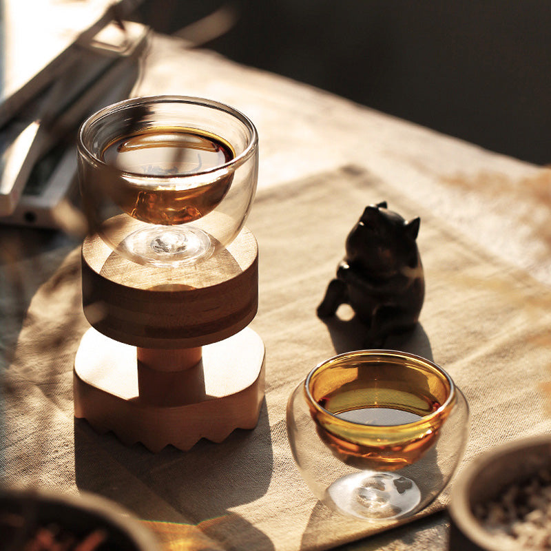 BowLift | Tea Cup, Double-Layer Glass Small Tea Cup, Cute Creative Style Cup,Two-Piece Set