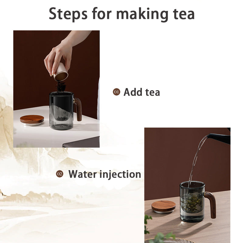 BowLift | Tea Cup, Glass Tea Cup, Tea And Water Separation Cup, Wooden Handle Tea Cup, Filter Integrated Tea Cup