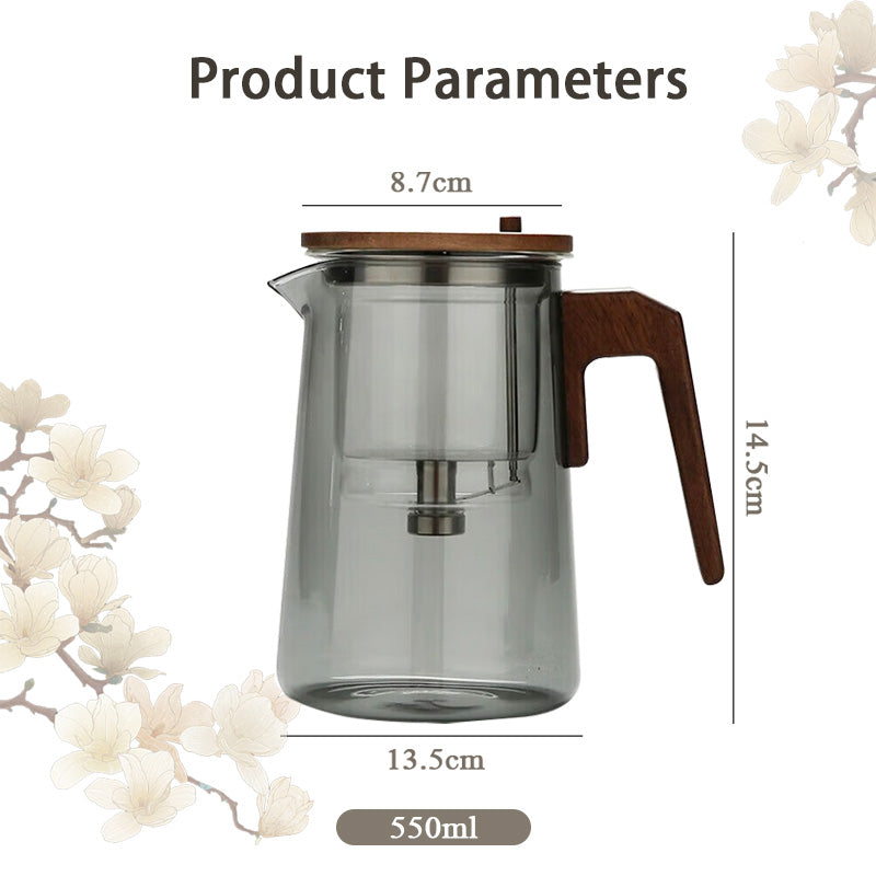 BowLift | Large Capacity Glass Teapot, Household High Temperature Resistant Walnut Tea And Water Separation Teapot