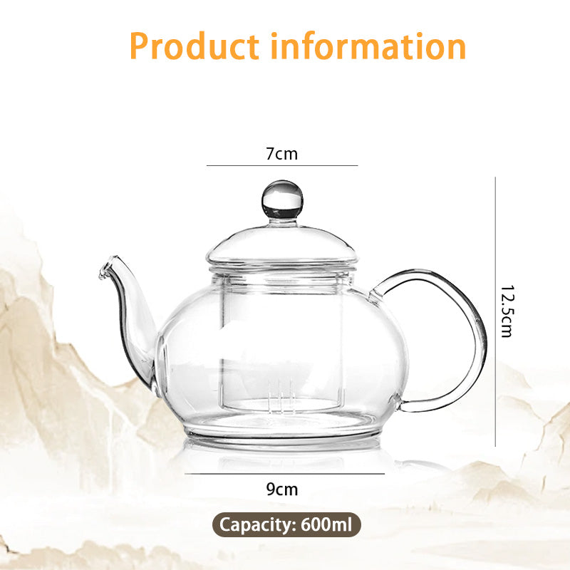 BowLift | Thickened High Borosilicate Glass Flower Teapot, High Temperature Resistant Glass Teapot, Filtered Kung Fu Tea Set, Heat Resistant And Heated Teapot