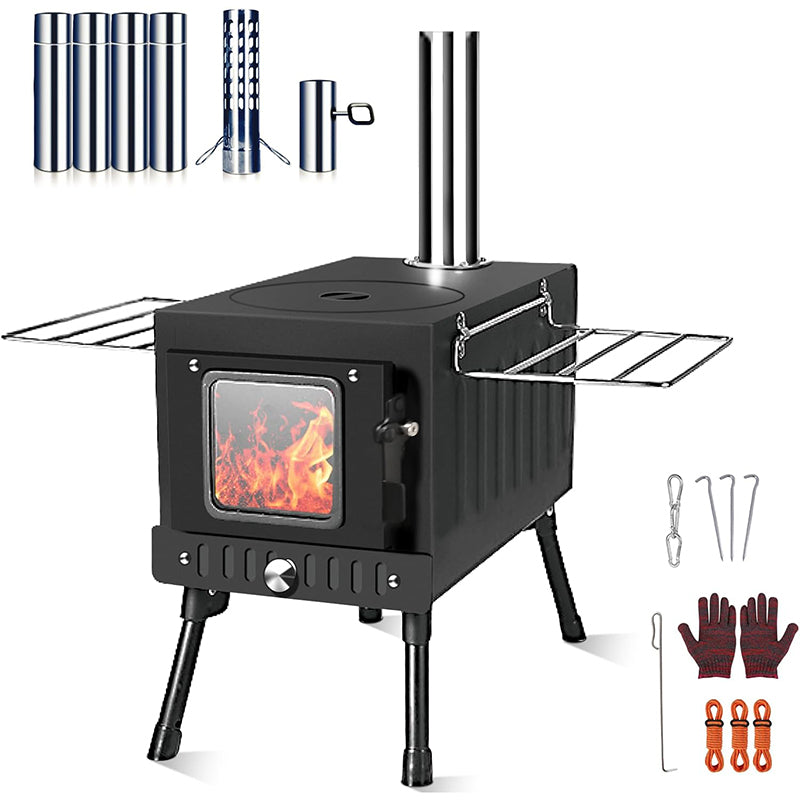 BowLift | Tent Stove Folding Portable Wood Stove for Tent,Cooking,Courtyard Camping Stove include Chimney Pipes and Spark Arrestor