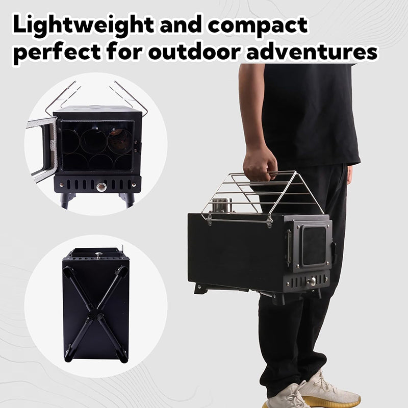 BowLift | Tent Stove Folding Portable Wood Stove for Tent,Cooking,Courtyard Camping Stove include Chimney Pipes and Spark Arrestor