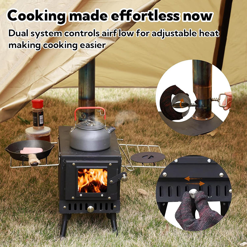 BowLift | Tent Stove Folding Portable Wood Stove for Tent,Cooking,Courtyard Camping Stove include Chimney Pipes and Spark Arrestor