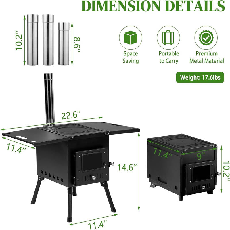 BowLift | Tent Wood Stove Outdoor Portable with Stainless Chimney Pipes or Outdoor Camping Cooking and Heating