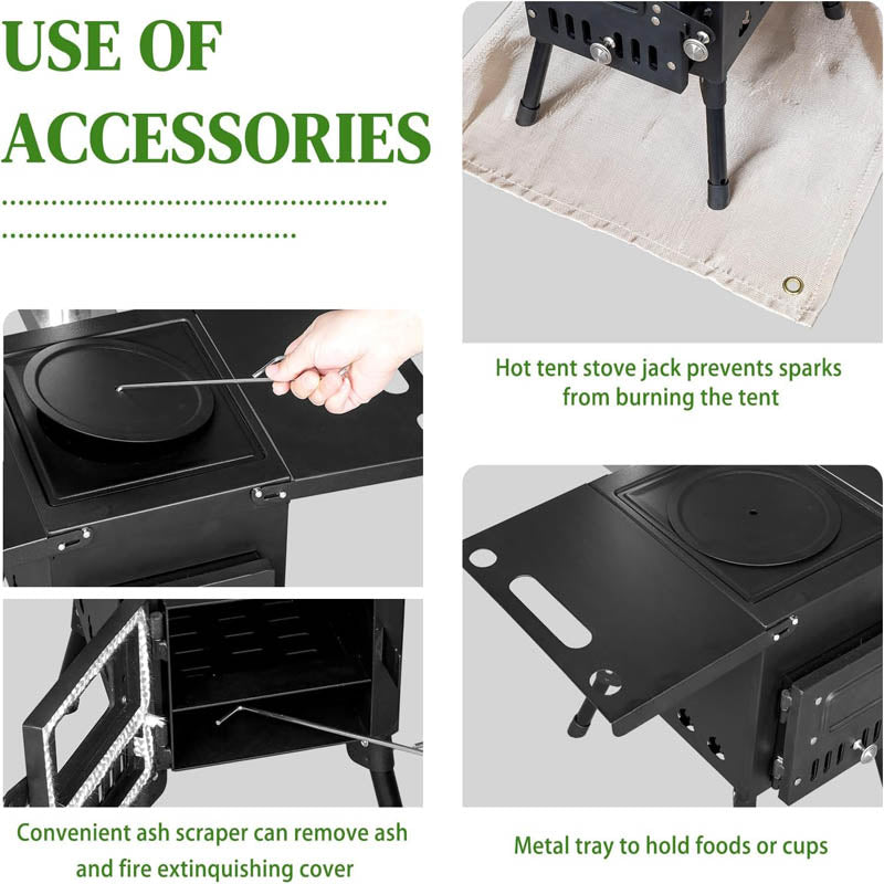 BowLift | Tent Wood Stove Outdoor Portable with Stainless Chimney Pipes or Outdoor Camping Cooking and Heating
